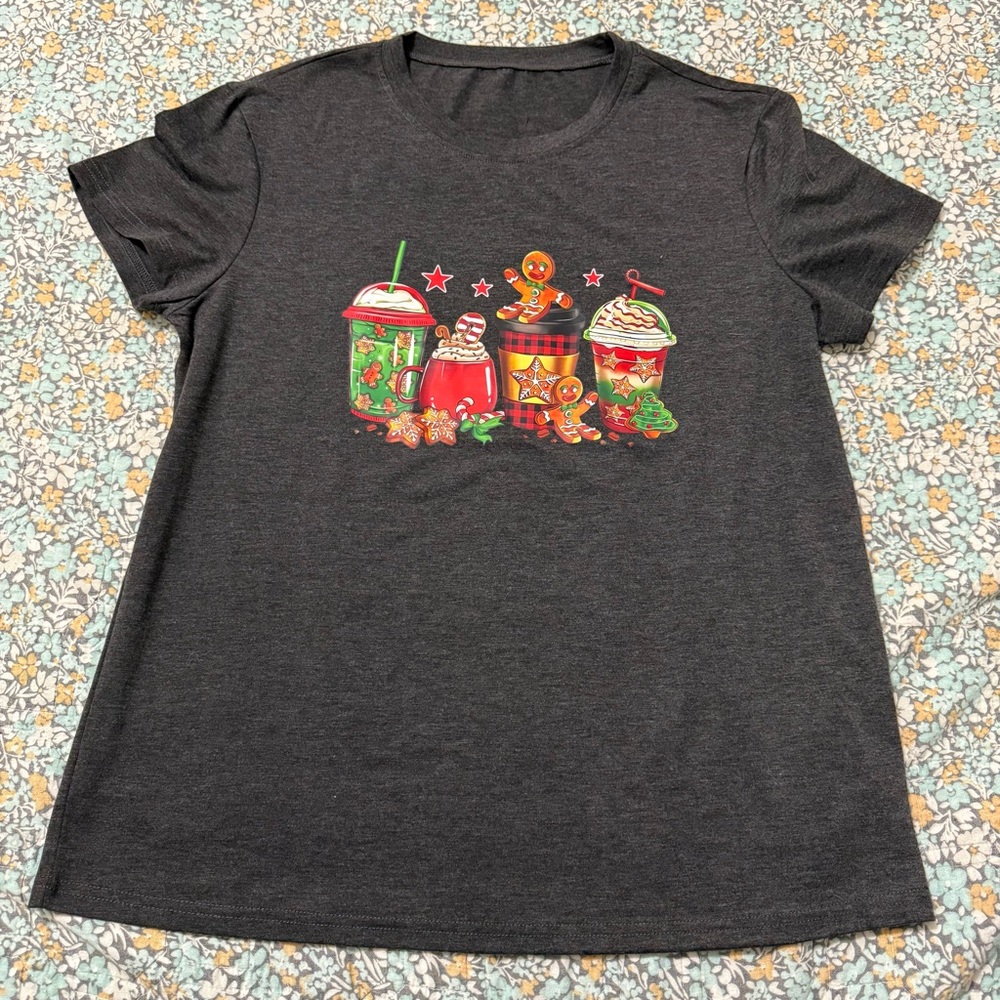 Women's Charcoal Christmas Graphic T-Shirt